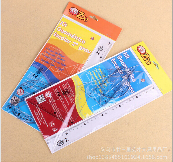 Bocai Supply 30cm Ruler Transparent Ruler High Quality Student Ruler Set Set Square Protractor