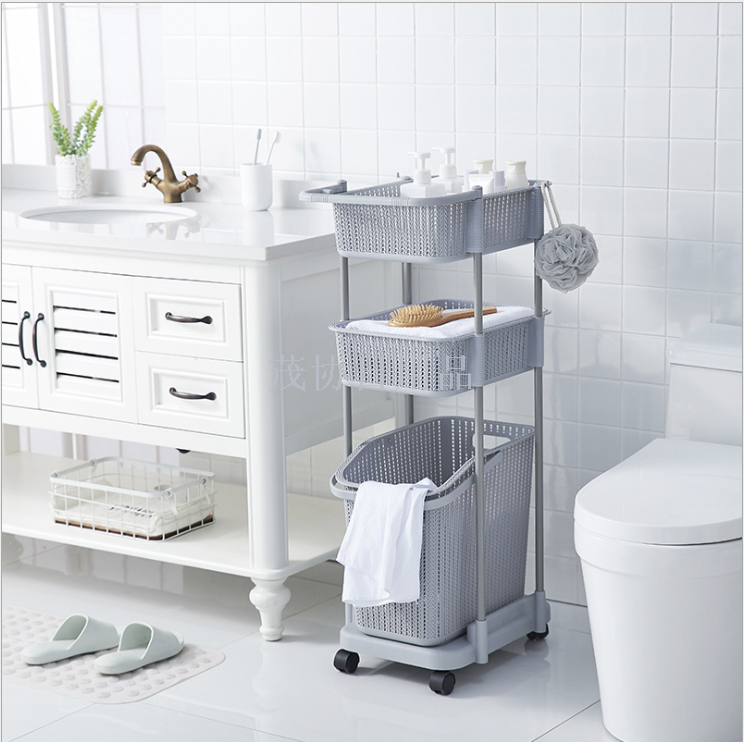 Multi-layer trolley laundry basket removable laundry basket bathroom storage basket with pulley laundry basket toy rack