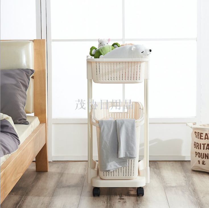 Multi-layer trolley laundry basket removable laundry basket bathroom storage basket with pulley laundry basket toy rack