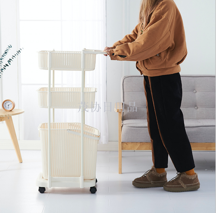 Multi-layer trolley laundry basket removable laundry basket bathroom storage basket with pulley laundry basket toy rack