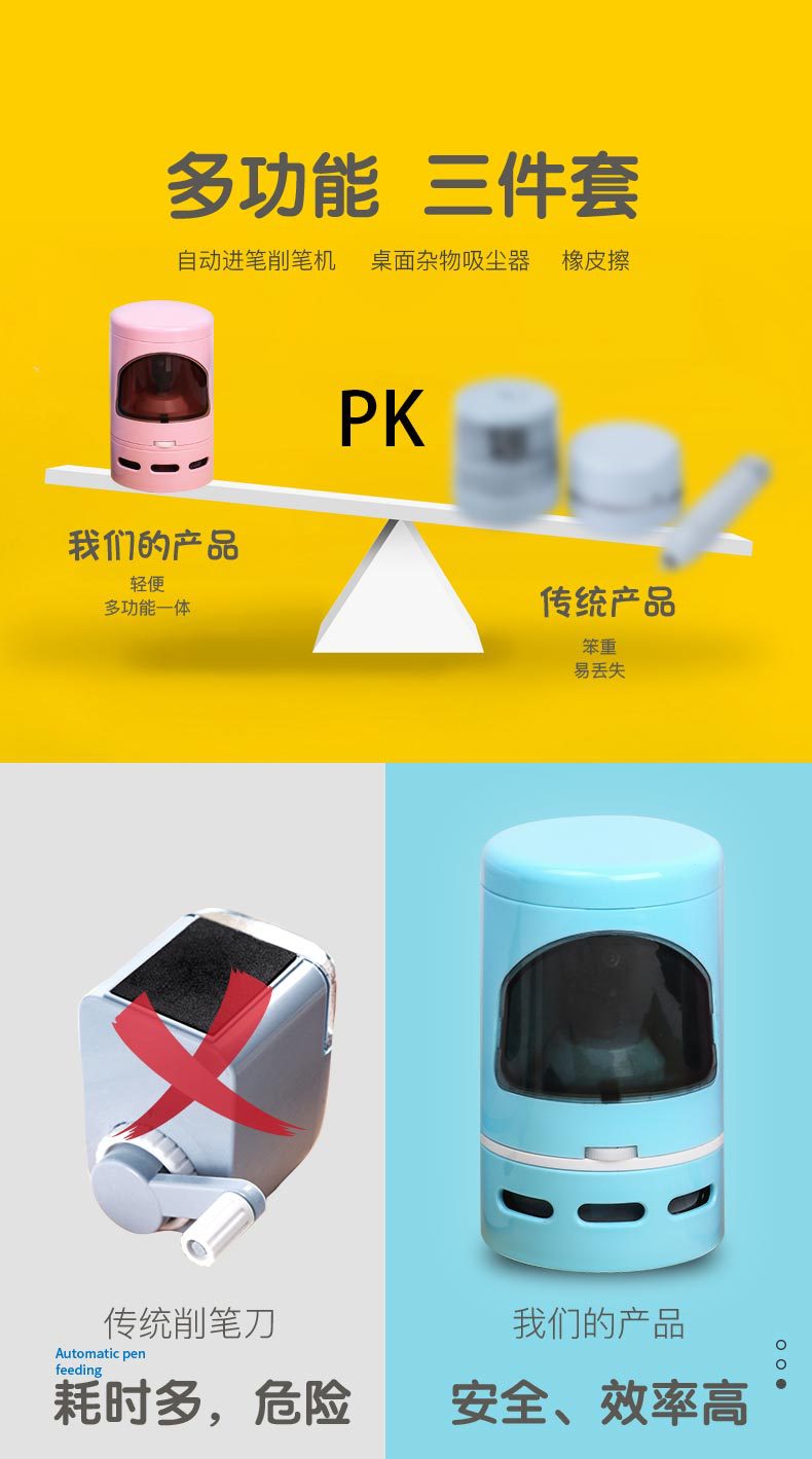 Desktop Vacuum Cleaner Student Portable Automatic Mini Eraser Chip Cleaner Learning Electric Automatic Sharpen Your Pencil