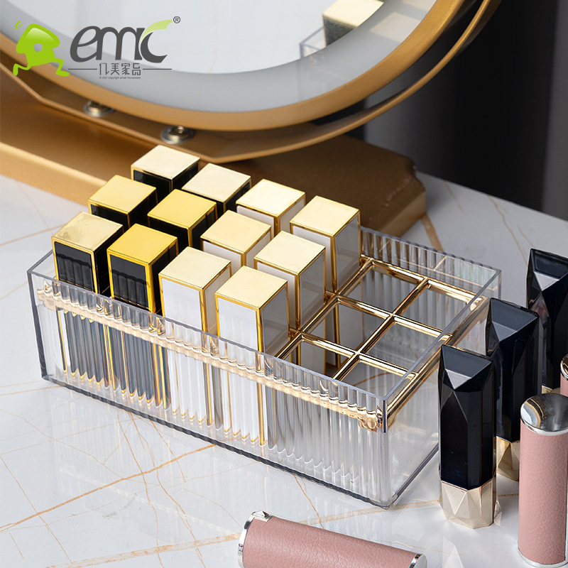 Multi-Grid Lipstick Storage Box Transparent Lip Lacquer Brush Eyebrow Pencil Storage Rack Heightened Desktop Makeup Finishing Lipstick Rack