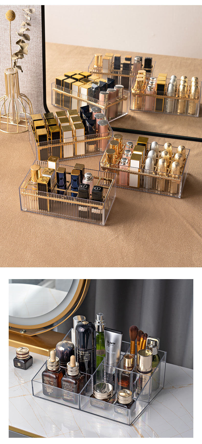 Multi-Grid Lipstick Storage Box Transparent Lip Lacquer Brush Eyebrow Pencil Storage Rack Heightened Desktop Makeup Finishing Lipstick Rack