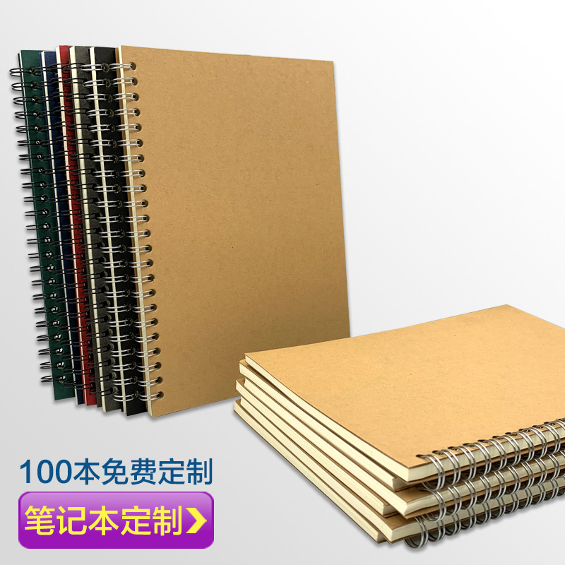 A5 Coil Kraft Paper Notebook Customization Enterprise Brochure Advertising Customization Logo Flip Notebook in Stock Wholesale