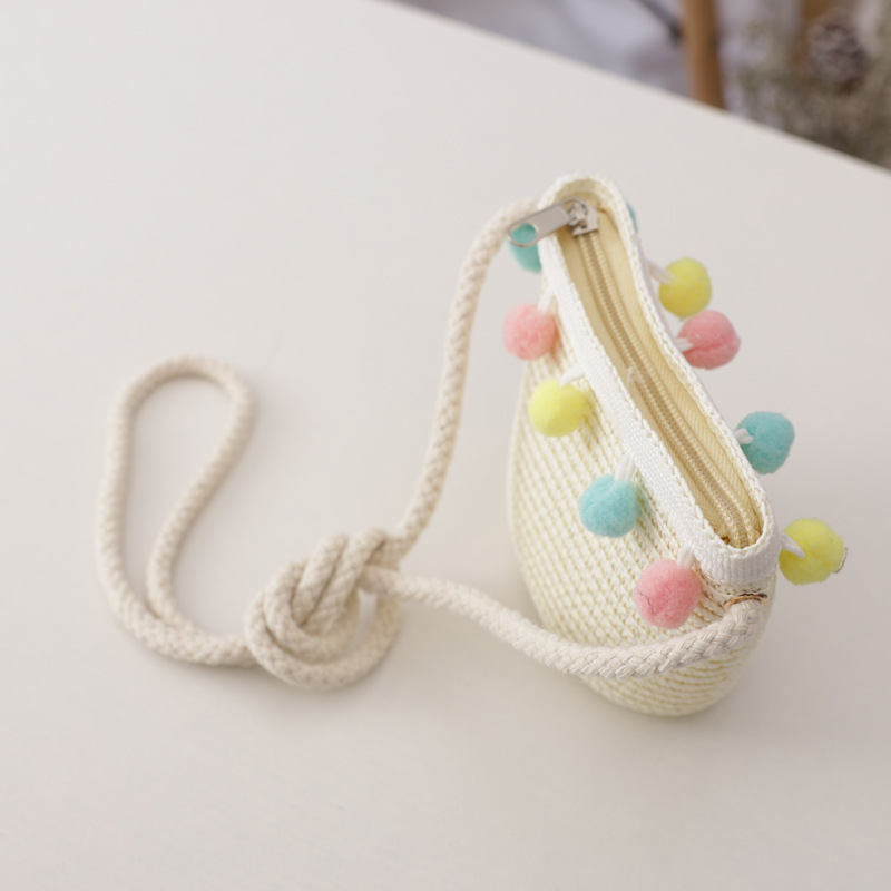 Small Colorful Ball Solid Color Children&#039;s Straw Hat Woven Summer Hat Fashion Summer Sun Shade Outing Beach Hat Bag Set