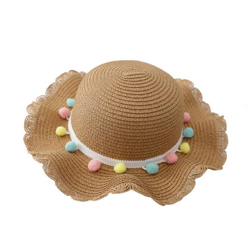 Small Colorful Ball Solid Color Children&#039;s Straw Hat Woven Summer Hat Fashion Summer Sun Shade Outing Beach Hat Bag Set
