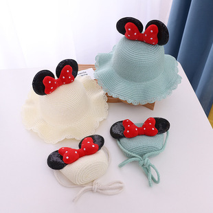 Small Colorful Ball Solid Color Children's Straw Hat Woven Summer Hat Fashion Summer Sun Shade Outing Beach Hat Bag Set