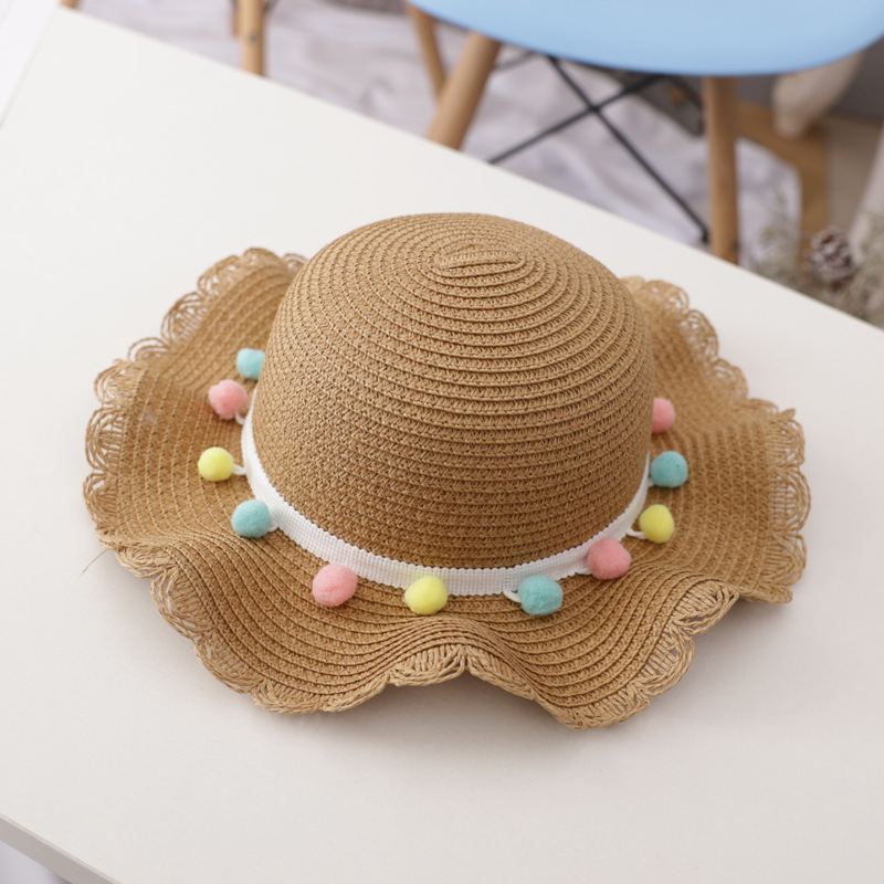 Small Colorful Ball Solid Color Children's Straw Hat Woven Summer Hat Fashion Summer Sun Shade Outing Beach Hat Bag Set