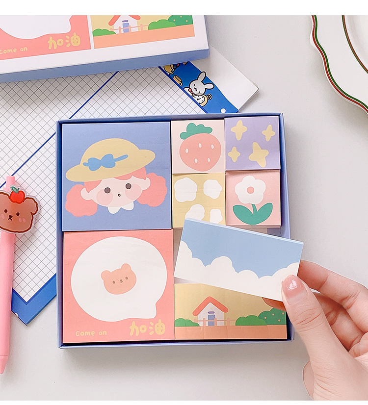 Yilan Cartoon Sticky Note Set Cute Ins Style Note Sticker Girl Heart Student Stationery Sticky Notepad Gift Box