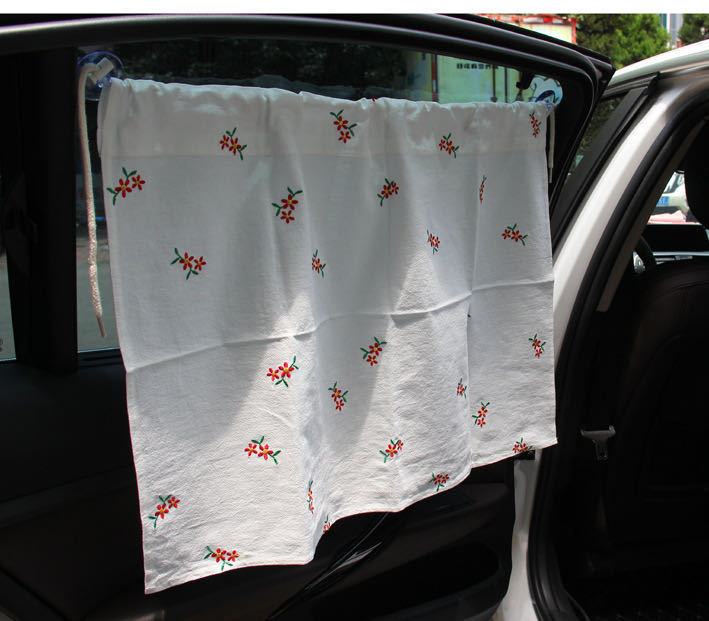 Korean Laonmanman Auto Curtain Pure Cotton Embroidery Sun Shade Light Blocking Sucker Ins Pastoral Style