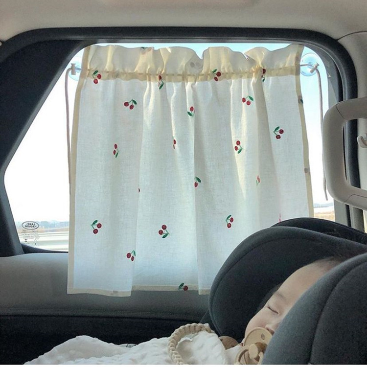 Korean Laonmanman Auto Curtain Pure Cotton Embroidery Sun Shade Light Blocking Sucker Ins Pastoral Style