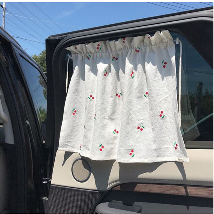 Korean Laonmanman Auto Curtain Pure Cotton Embroidery Sun Shade Light Blocking Sucker Ins Pastoral Style