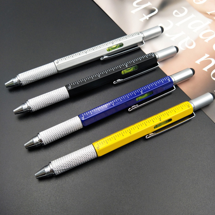 Factory Customized Spot Hexagonal Multi-Function Metal Ball Point Pen Screwdriver Tool Pen Scale Level Meter