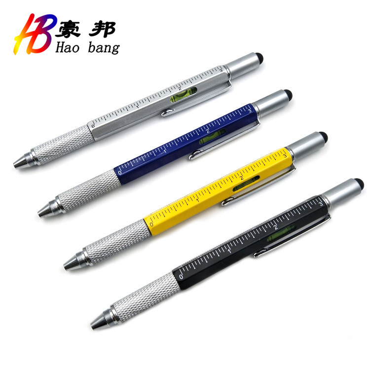 Factory Customized Spot Hexagonal Multi-Function Metal Ball Point Pen Screwdriver Tool Pen Scale Level Meter