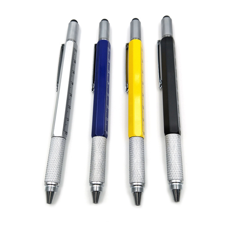 Factory Customized Spot Hexagonal Multi-Function Metal Ball Point Pen Screwdriver Tool Pen Scale Level Meter