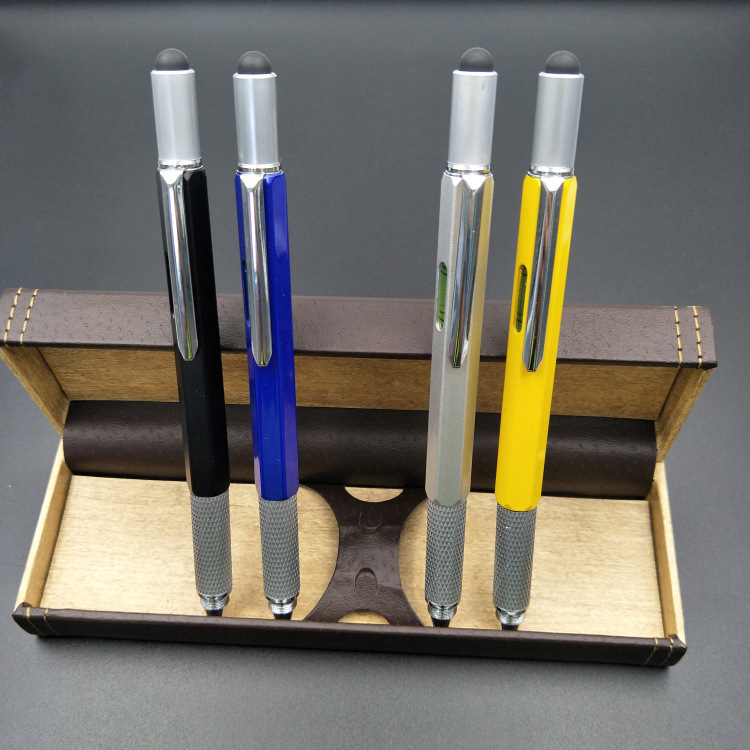 Factory Customized Spot Hexagonal Multi-Function Metal Ball Point Pen Screwdriver Tool Pen Scale Level Meter