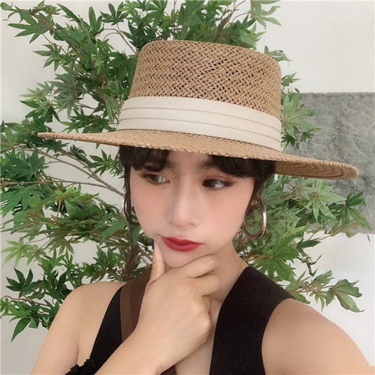 Korean Style Flat Straw Hat Elegant Casual Hat Women's Summer Seaside Big Brim Sun Protection Sun Shade Vacation All-Matching
