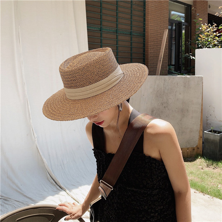 Korean Style Flat Straw Hat Elegant Casual Hat Women's Summer Seaside Big Brim Sun Protection Sun Shade Vacation All-Matching