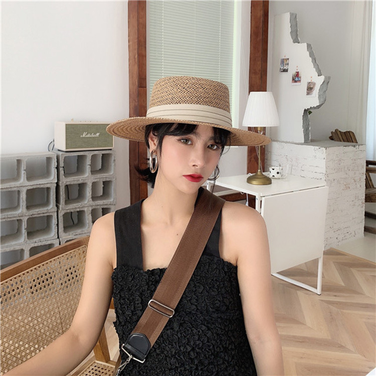 Korean Style Flat Straw Hat Elegant Casual Hat Women's Summer Seaside Big Brim Sun Protection Sun Shade Vacation All-Matching