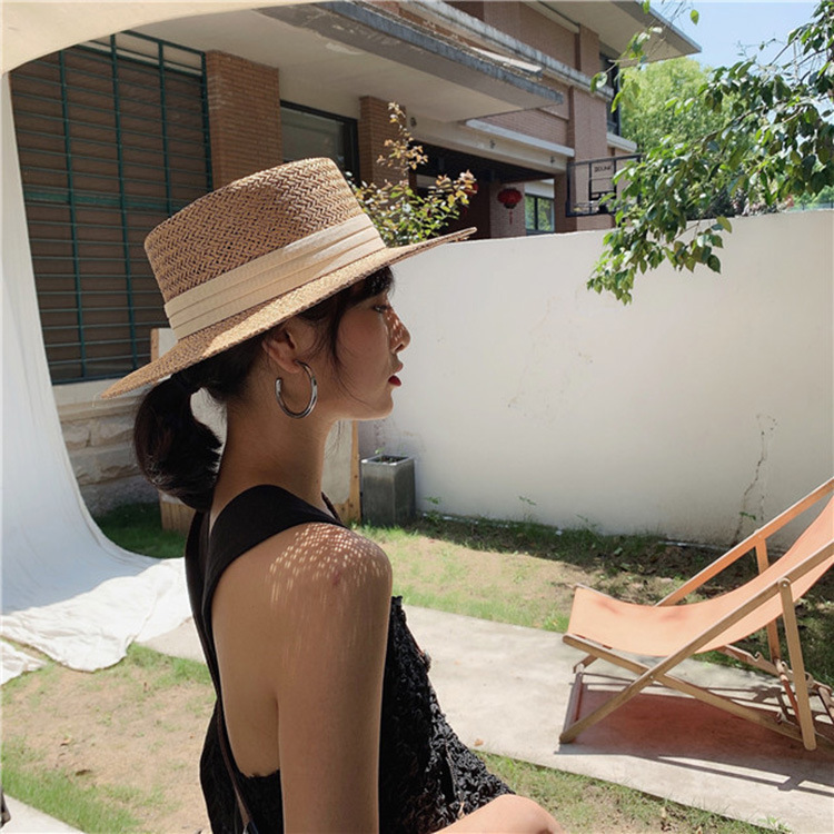 Korean Style Flat Straw Hat Elegant Casual Hat Women's Summer Seaside Big Brim Sun Protection Sun Shade Vacation All-Matching