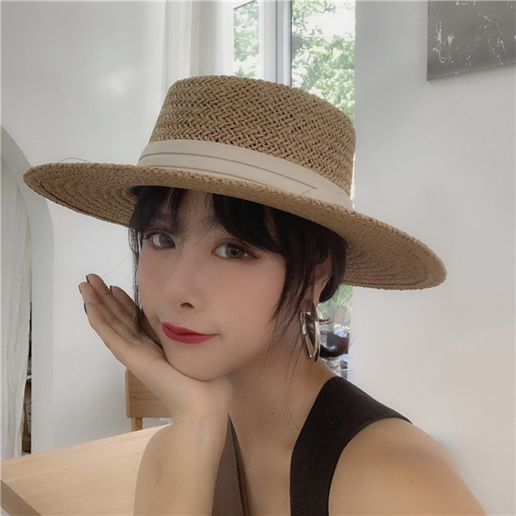 Korean Style Flat Straw Hat Elegant Casual Hat Women's Summer Seaside Big Brim Sun Protection Sun Shade Vacation All-Matching