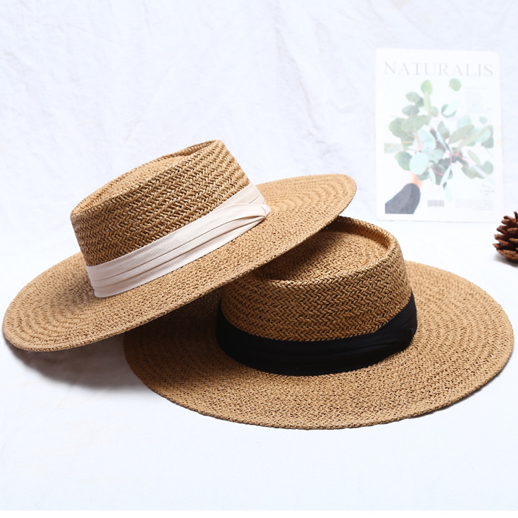 Korean Style Flat Straw Hat Elegant Casual Hat Women's Summer Seaside Big Brim Sun Protection Sun Shade Vacation All-Matching