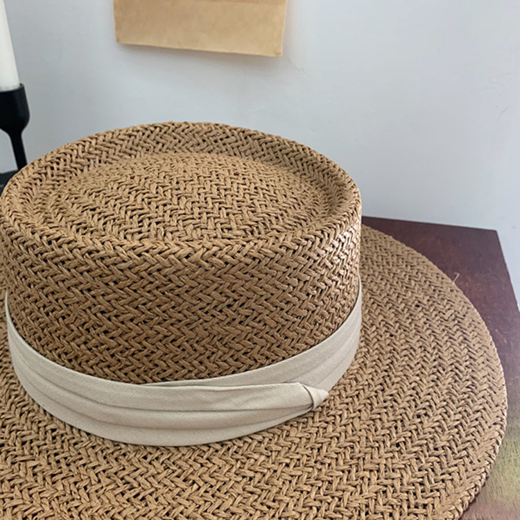 Korean Style Flat Straw Hat Elegant Casual Hat Women's Summer Seaside Big Brim Sun Protection Sun Shade Vacation All-Matching