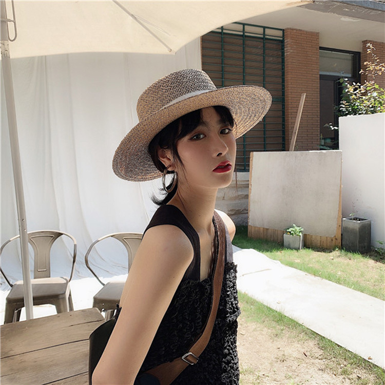 Korean Style Flat Straw Hat Elegant Casual Hat Women's Summer Seaside Big Brim Sun Protection Sun Shade Vacation All-Matching