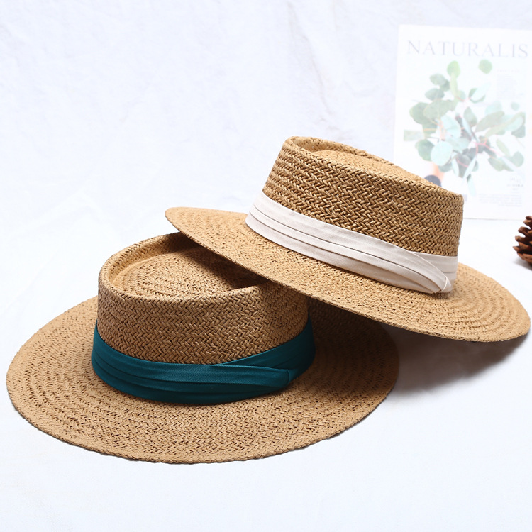 Korean Style Flat Straw Hat Elegant Casual Hat Women's Summer Seaside Big Brim Sun Protection Sun Shade Vacation All-Matching