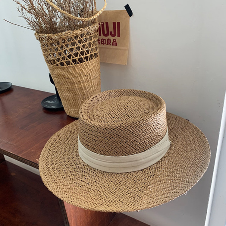 Korean Style Flat Straw Hat Elegant Casual Hat Women's Summer Seaside Big Brim Sun Protection Sun Shade Vacation All-Matching