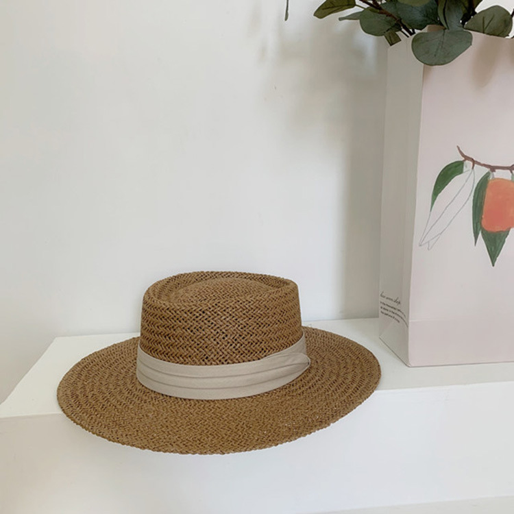 Korean Style Flat Straw Hat Elegant Casual Hat Women's Summer Seaside Big Brim Sun Protection Sun Shade Vacation All-Matching