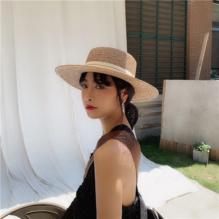 Korean Style Flat Straw Hat Elegant Casual Hat Women's Summer Seaside Big Brim Sun Protection Sun Shade Vacation All-Matching