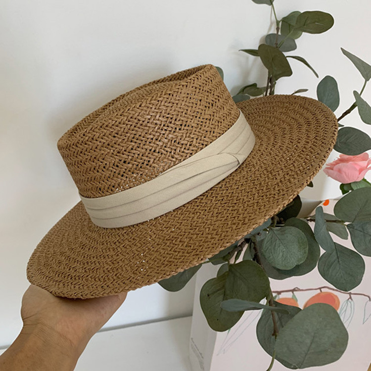 Korean Style Flat Straw Hat Elegant Casual Hat Women's Summer Seaside Big Brim Sun Protection Sun Shade Vacation All-Matching