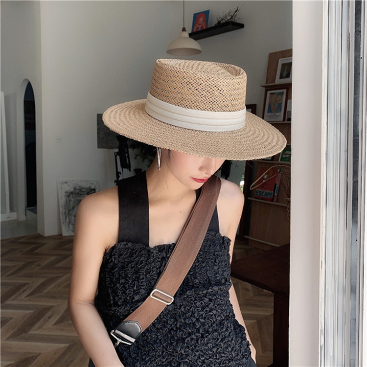 Korean Style Flat Straw Hat Elegant Casual Hat Women's Summer Seaside Big Brim Sun Protection Sun Shade Vacation All-Matching
