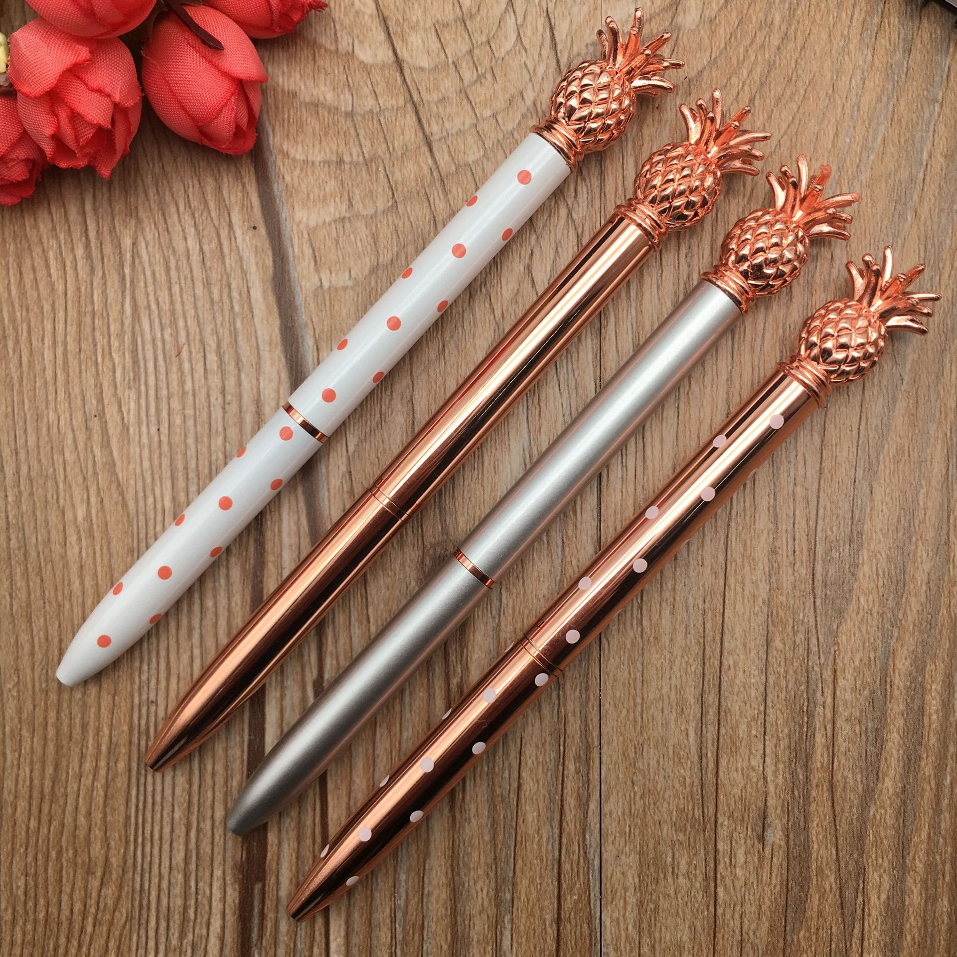 Cross-Border Supply Factory Wholesale Pineapple Pen Metal Ball Point Pen Rotary Gift Advertising Marker Spot Customizable Logo