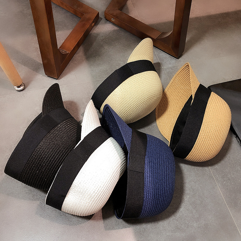 Korean Straw Plaited Peaked Cap Equestrian Hat Women's Summer Outdoor Travel Beach Casual All-Match Sun Protection Sun Shade Straw Hat Korean Straw Plaited Peaked Cap Equestrian Hat Women's Summer Outdoor Travel Beach Casual All-Match Sun Protection Sun Shade Straw Hat