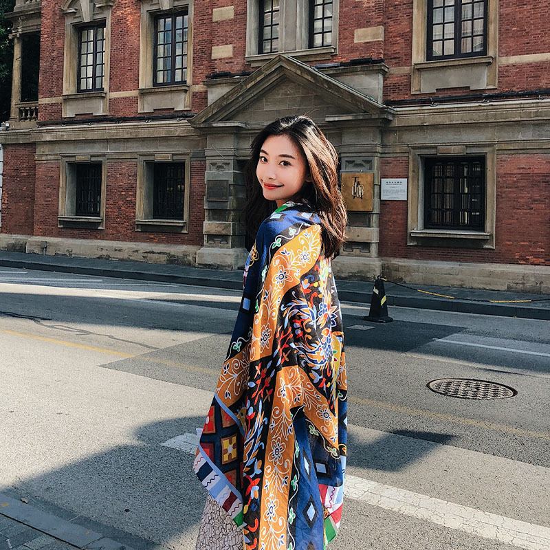 Summer Cotton and Linen Ethnic Style Beach Towel Women's New Sun Shade Vacation Sun Protection Air-Conditioner Shawl Travel Printed Scarf