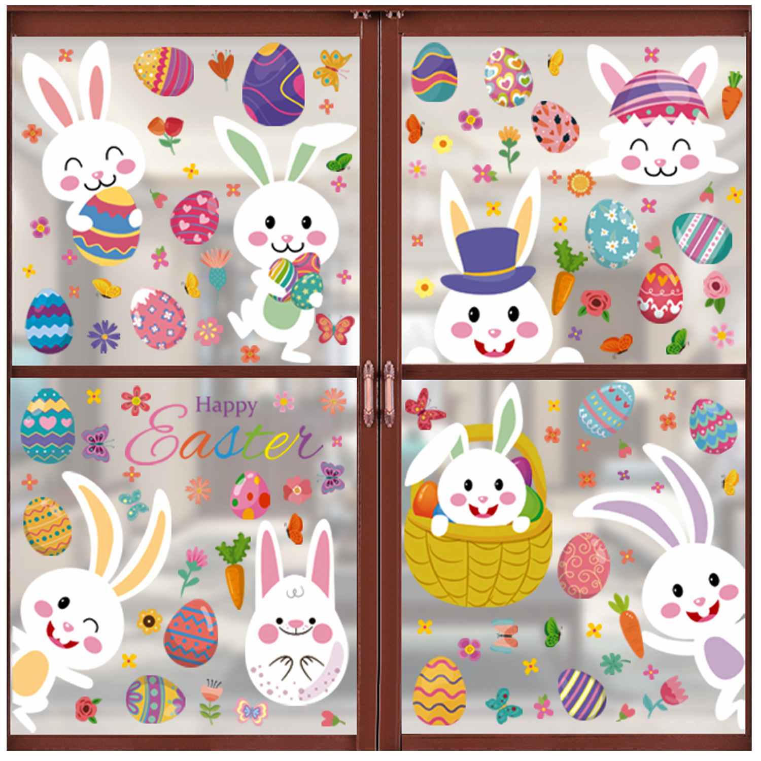2022 Amazon Cross-Border Easter Wall Stickers Cartoon Cute Rabbit Colorful Eggs Shopping Window Glass Electrostatic Sticker 2022 Amazon Cross-Border Easter Wall Stickers Cartoon Cute Rabbit Colorful Eggs Shopping Window Glass Electrostatic Sticker