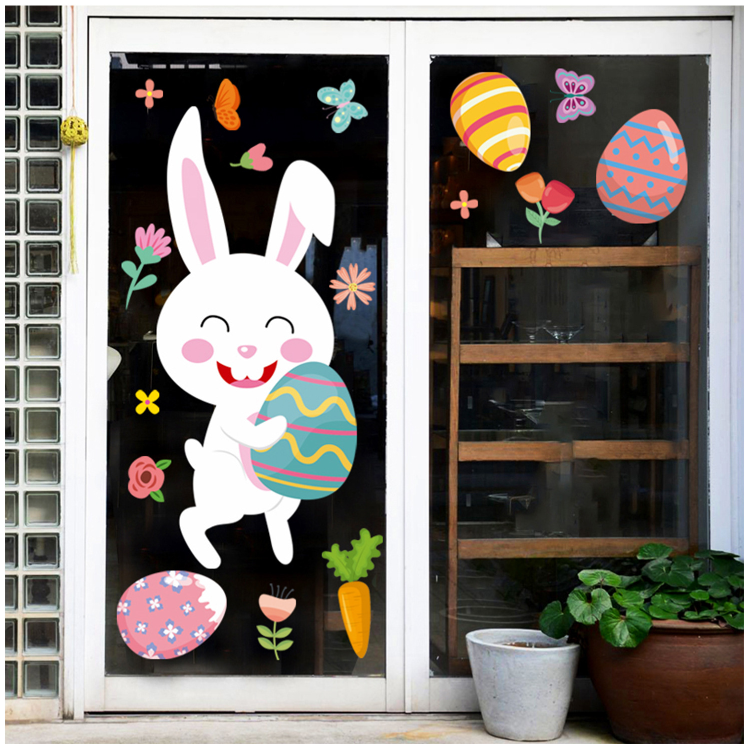2022 Amazon Cross-Border Easter Wall Stickers Cartoon Cute Rabbit Colorful Eggs Shopping Window Glass Electrostatic Sticker 2022 Amazon Cross-Border Easter Wall Stickers Cartoon Cute Rabbit Colorful Eggs Shopping Window Glass Electrostatic Sticker