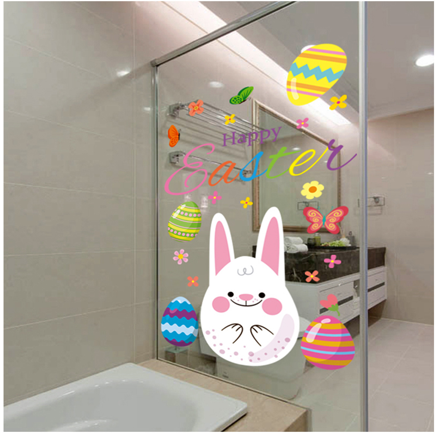 2022 Amazon Cross-Border Easter Wall Stickers Cartoon Cute Rabbit Colorful Eggs Shopping Window Glass Electrostatic Sticker 2022 Amazon Cross-Border Easter Wall Stickers Cartoon Cute Rabbit Colorful Eggs Shopping Window Glass Electrostatic Sticker