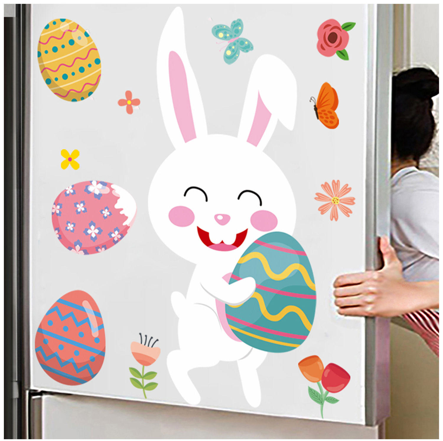 2022 Amazon Cross-Border Easter Wall Stickers Cartoon Cute Rabbit Colorful Eggs Shopping Window Glass Electrostatic Sticker 2022 Amazon Cross-Border Easter Wall Stickers Cartoon Cute Rabbit Colorful Eggs Shopping Window Glass Electrostatic Sticker