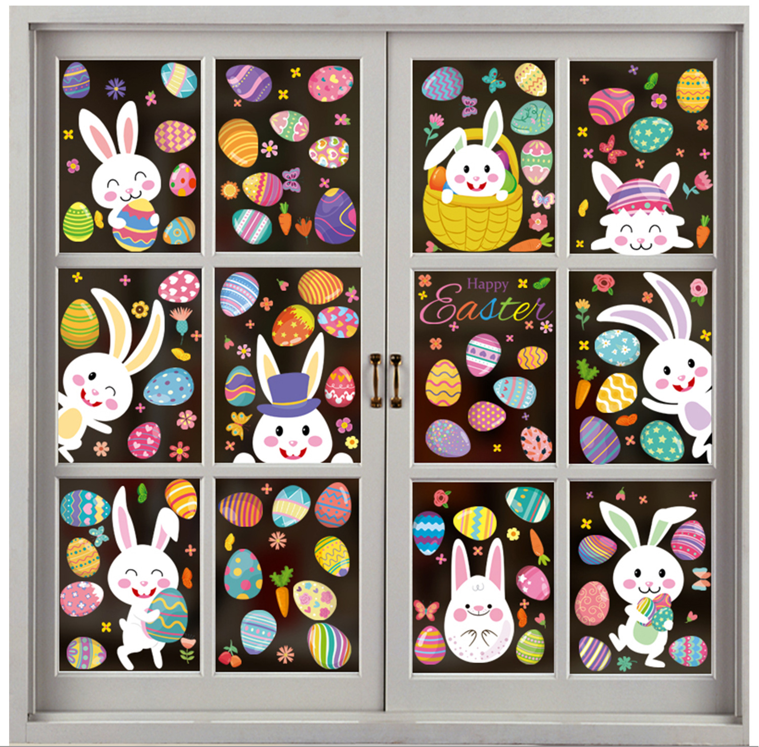 2022 Amazon Cross-Border Easter Wall Stickers Cartoon Cute Rabbit Colorful Eggs Shopping Window Glass Electrostatic Sticker 2022 Amazon Cross-Border Easter Wall Stickers Cartoon Cute Rabbit Colorful Eggs Shopping Window Glass Electrostatic Sticker