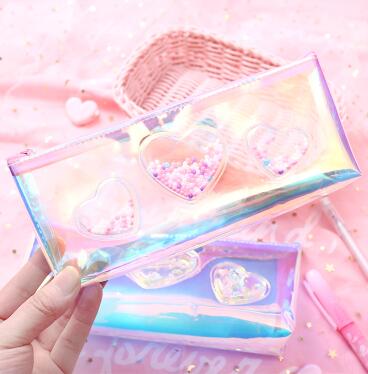 Laser Pen Bag Female Creative Personality Flash Sha Han Edition Fashion Junior high School students Simple Pen Bag