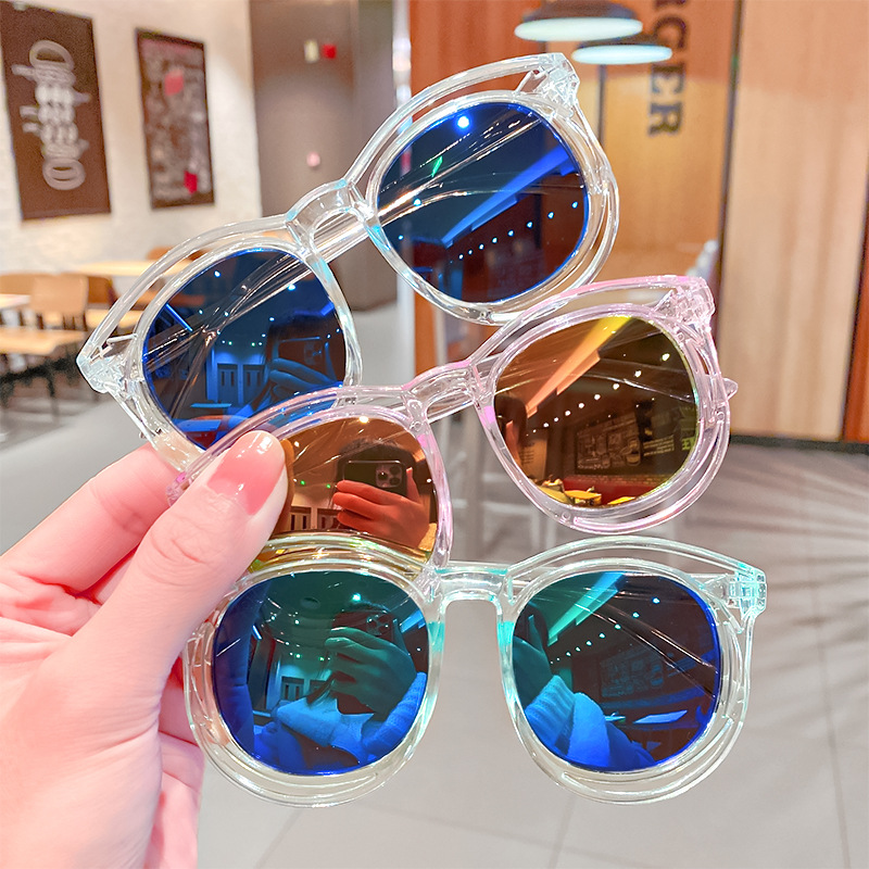 Korean Style New Kids Sunglasses Sun Shade round Frame Kid&#039;s Eyewear Cute Sunglasses Hollow Sun Protection Reflective Lenses Jewelry