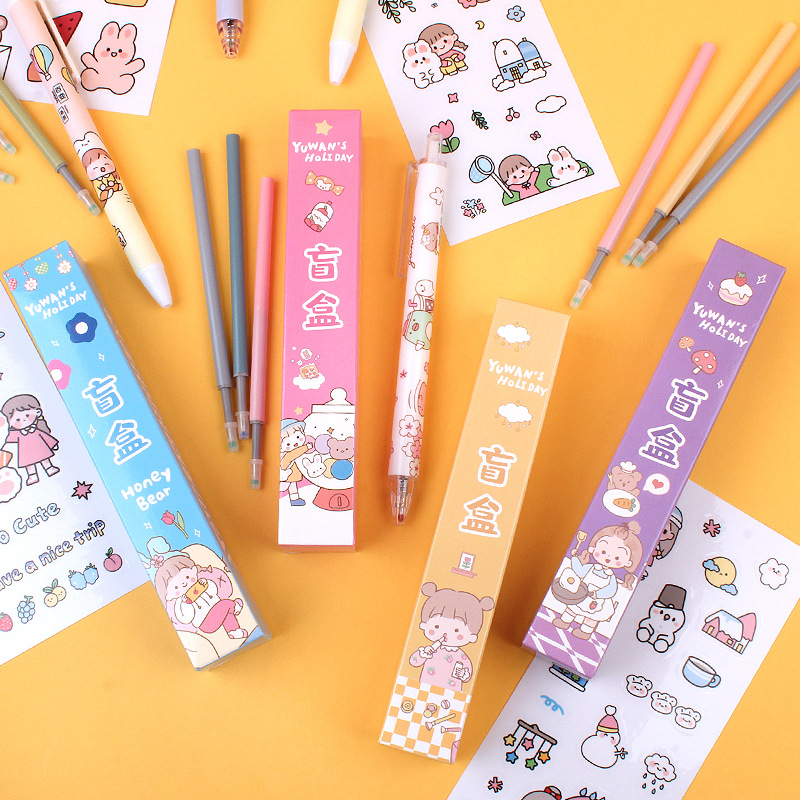 Internet Celebrity Stationery Blind Box Gel Pen Cartoon DIY Sticker Lucky Gift Box Student Prize Surprise Box