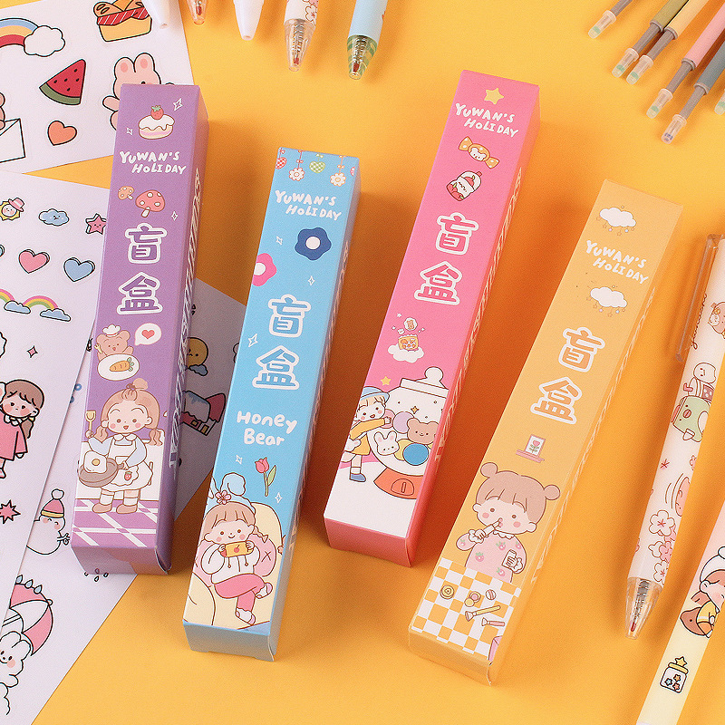 Internet Celebrity Stationery Blind Box Gel Pen Cartoon DIY Sticker Lucky Gift Box Student Prize Surprise Box