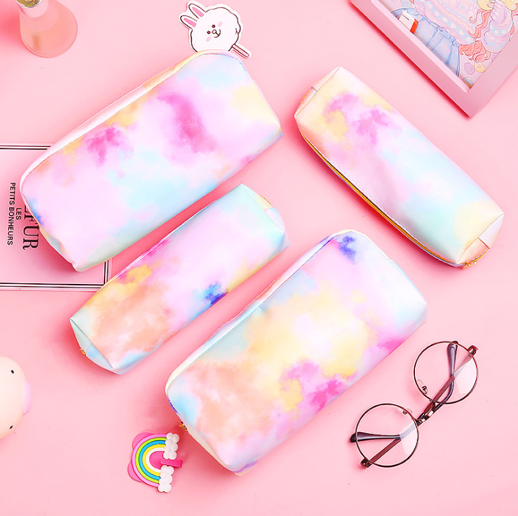Rainbow pen bag PU pencil bag stationery bag makeup bag wash bag dazzle color pen bag storage bag