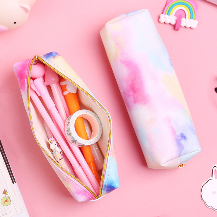 Rainbow pen bag PU pencil bag stationery bag makeup bag wash bag dazzle color pen bag storage bag