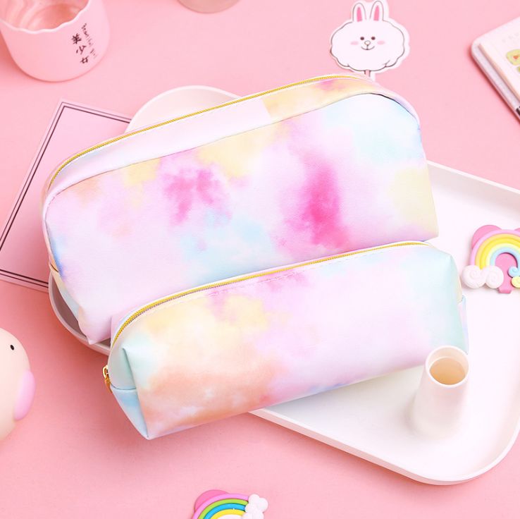 Rainbow pen bag PU pencil bag stationery bag makeup bag wash bag dazzle color pen bag storage bag