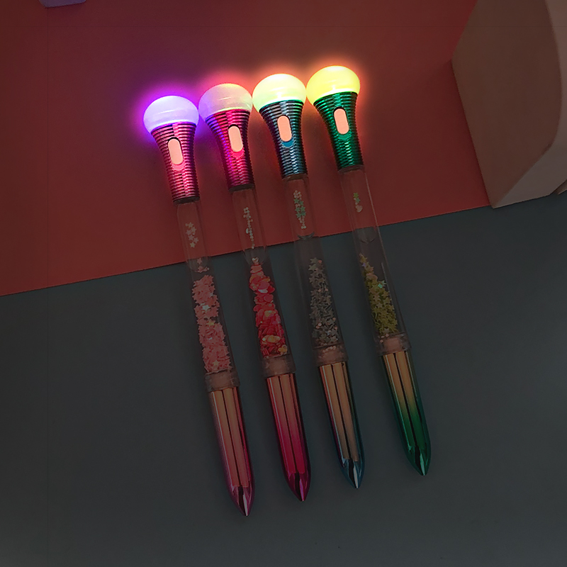 Cartoon Luminous Cyber Celebrity Style Quicksand Pencil Case Flashlight LED Light Gel Pen Full Needle Tube Signature Pen Sequins Student Pen